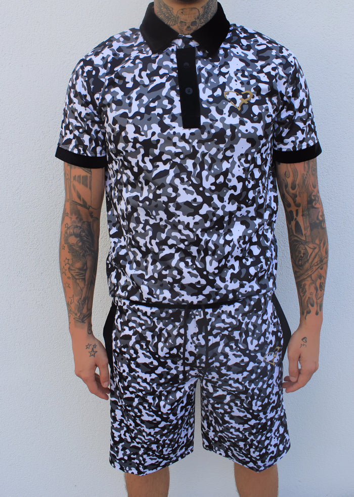 White/Black Camouflage Short Set